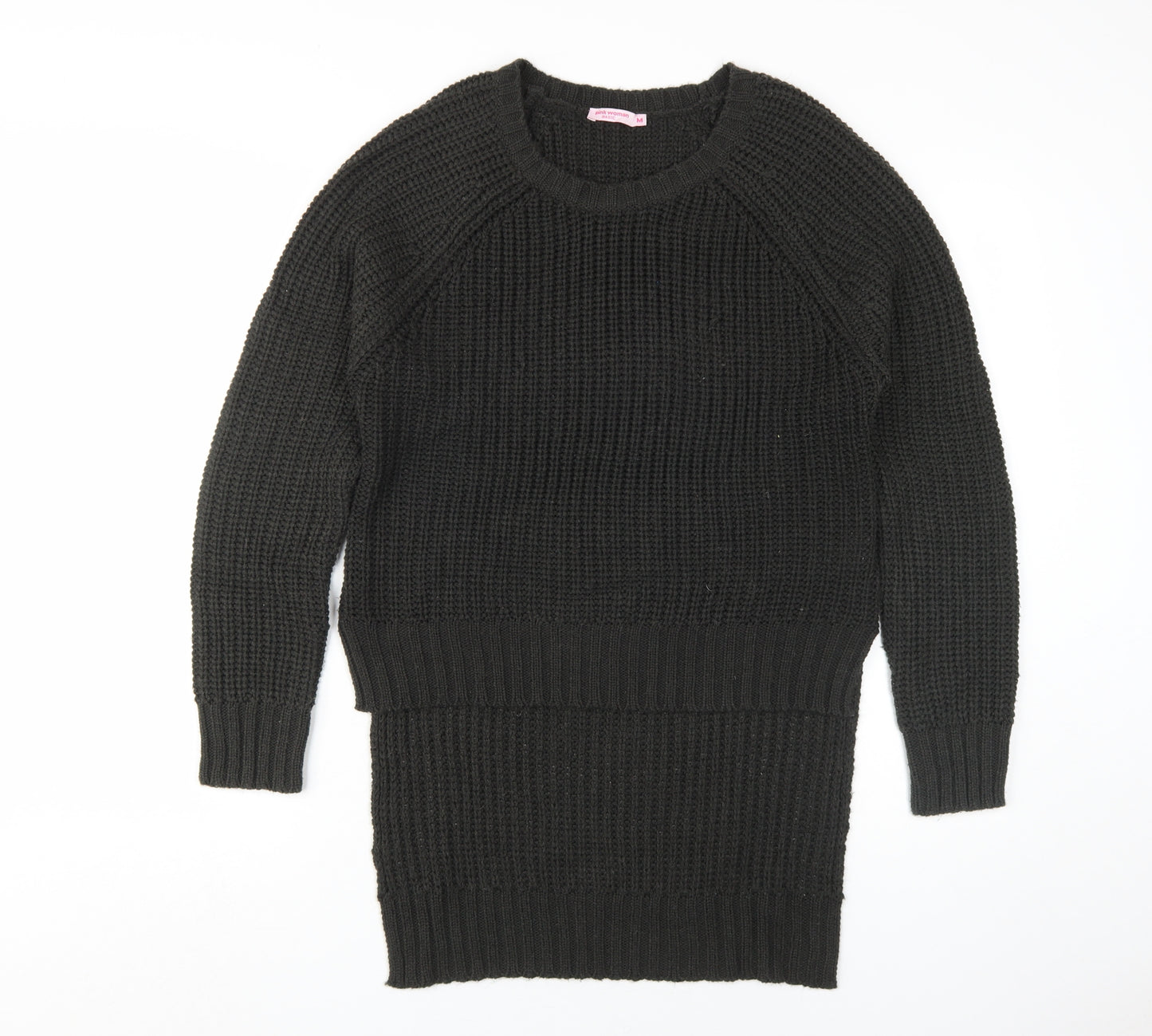Pink Woman Black Chunky-Knit Pullover Jumper M