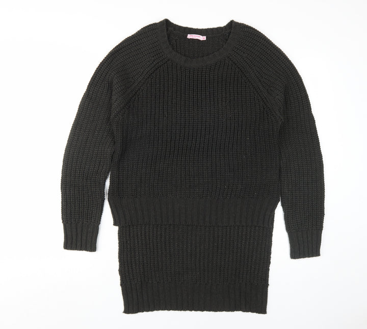 Pink Woman Black Chunky-Knit Pullover Jumper M