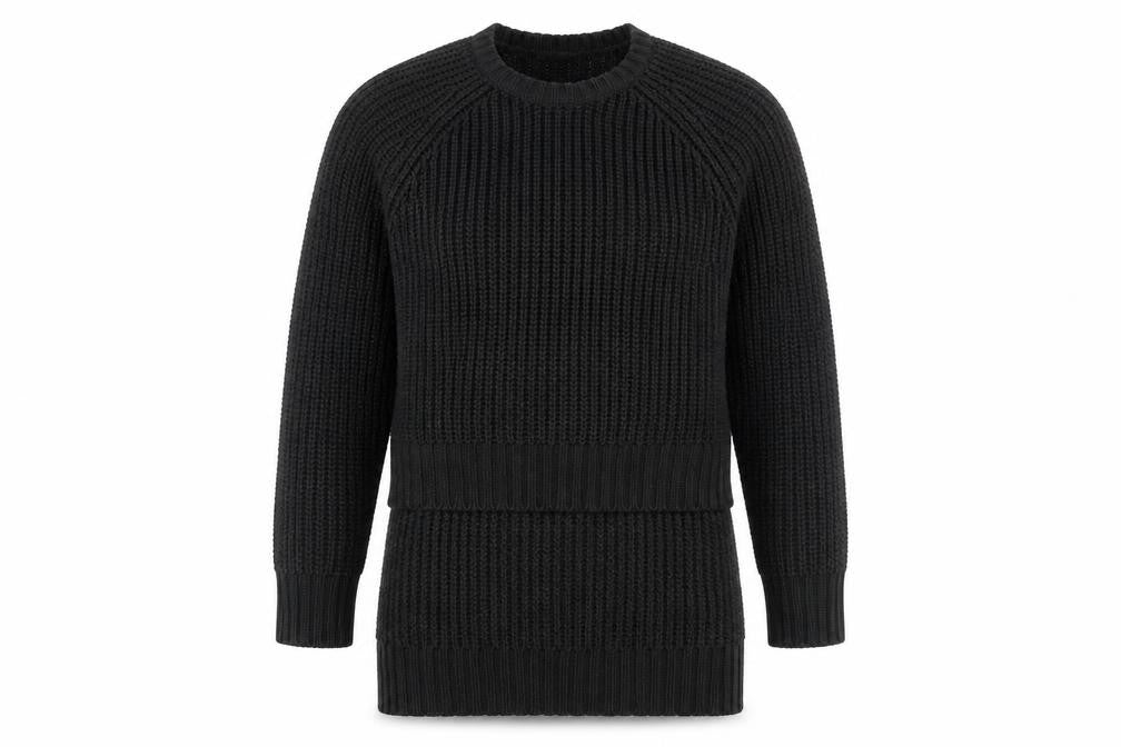 Front view of Pink Woman Black Chunky-Knit jumper M