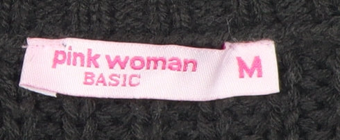 Pink Woman Black Chunky-Knit Pullover Jumper M