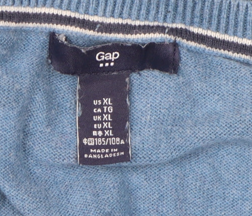 Gap Men's XL Blue Cotton Pullover Jumper V-Neck