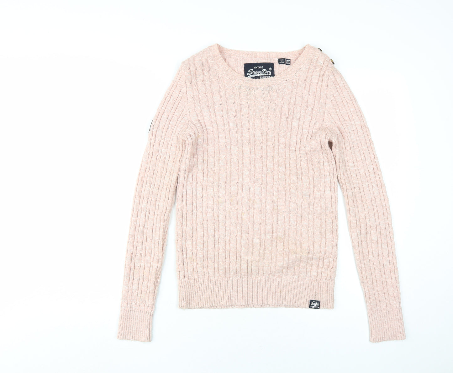 SuperDry Women's Pink Cable Knit Pullover Jumper Size 10