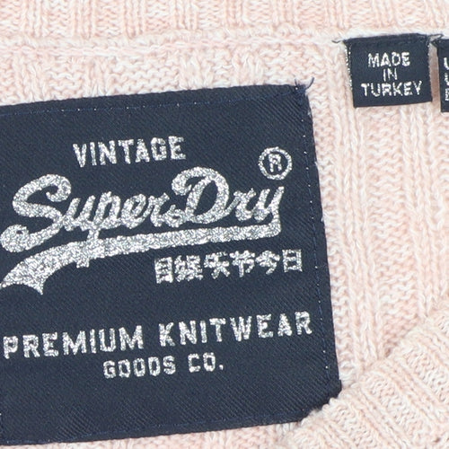 SuperDry Women's Pink Cable Knit Pullover Jumper Size 10