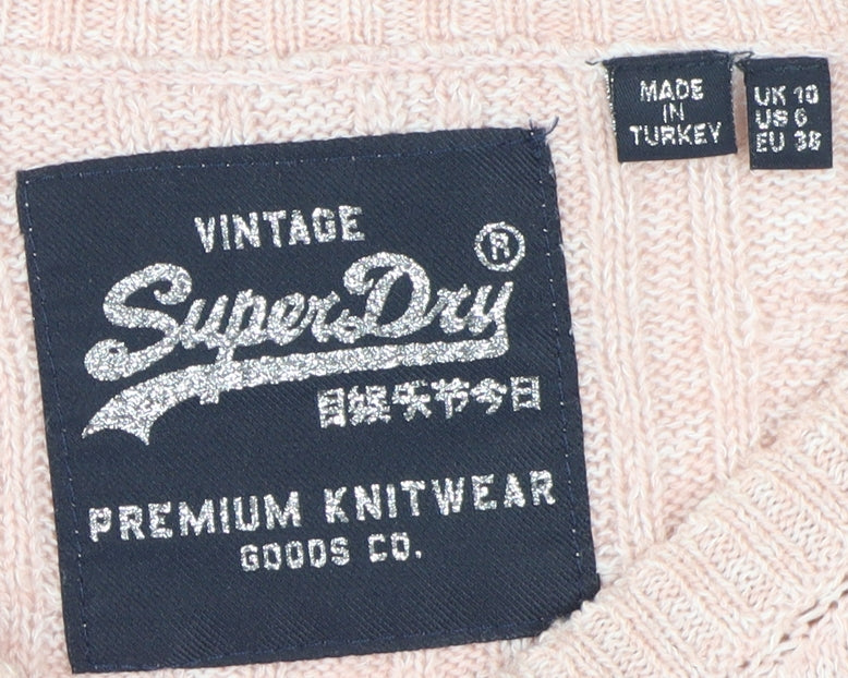 SuperDry Women's Pink Cable Knit Pullover Jumper Size 10