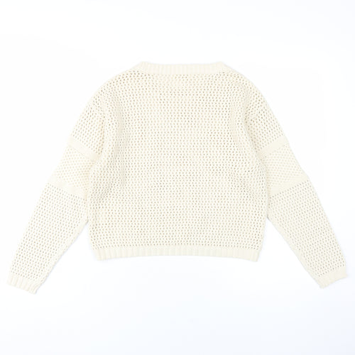 Woolovers Women's Ivory Open-Knit Cotton Pullover