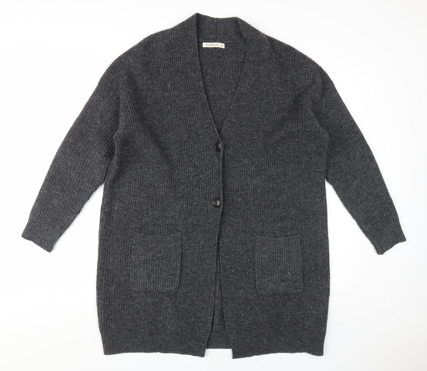 WoolOvers Women's Grey V-Neck Cardigan M Wool Casual