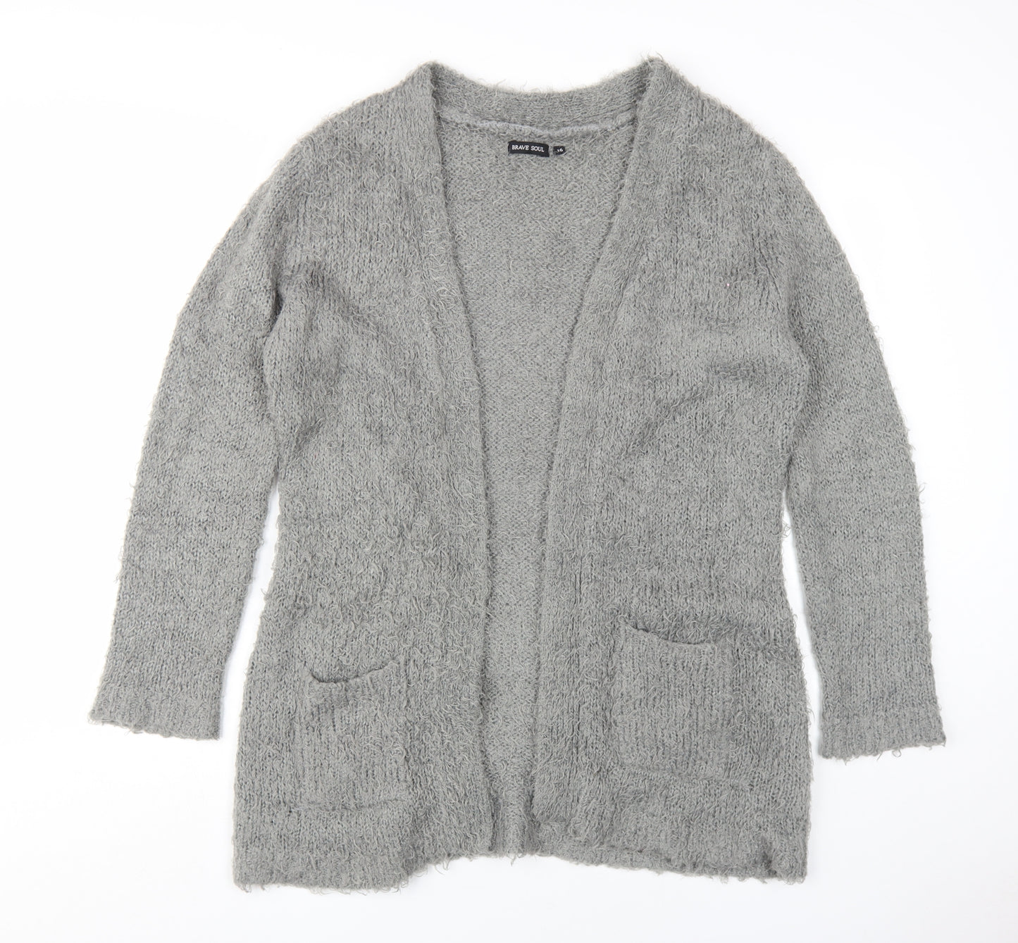 Brave Soul Women's Grey Cardigan Knit Long Sleeve Size 16