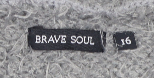 Brave Soul Women's Grey Cardigan Knit Long Sleeve Size 16
