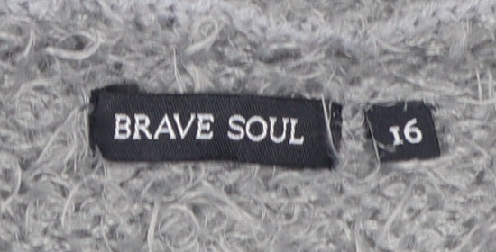 Brave Soul Women's Grey Cardigan Knit Long Sleeve Size 16