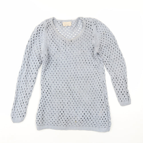 New Look Women's Blue V-Neck Knit Pullover Jumper Size 8