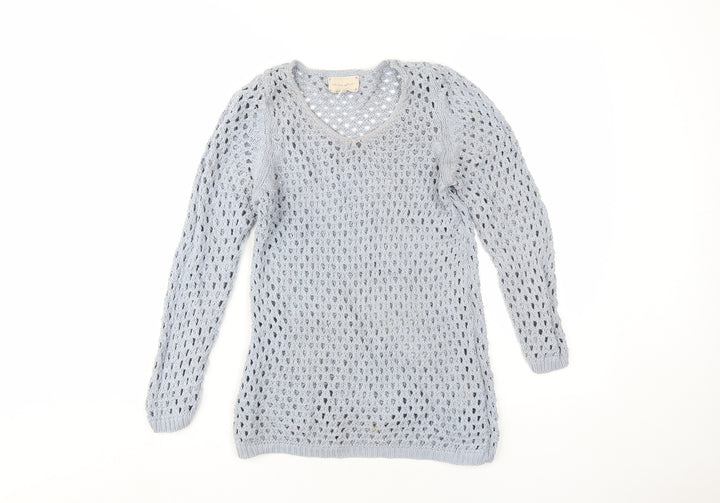 New Look Women's Blue V-Neck Knit Pullover Jumper Size 8