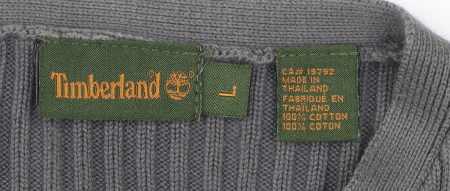 Timberland Men's Grey V-Neck Knit Pullover - Size L