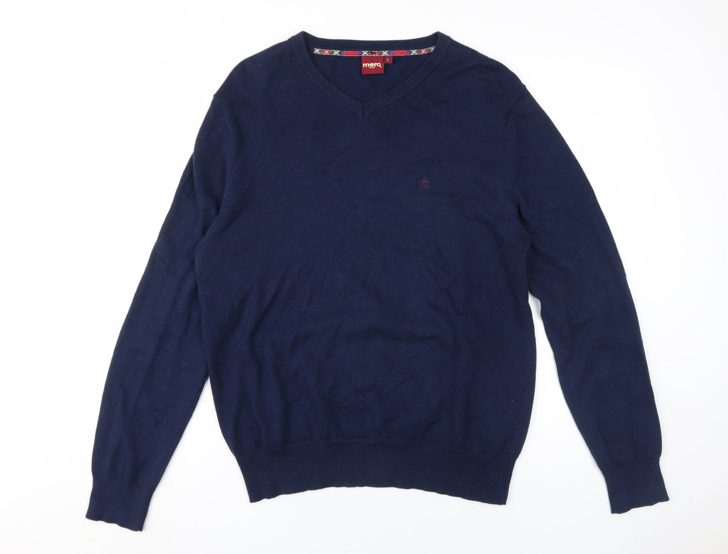 Merc London Men's Blue V-Neck Pullover Size L