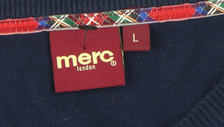 Merc London Men's Blue V-Neck Pullover Size L