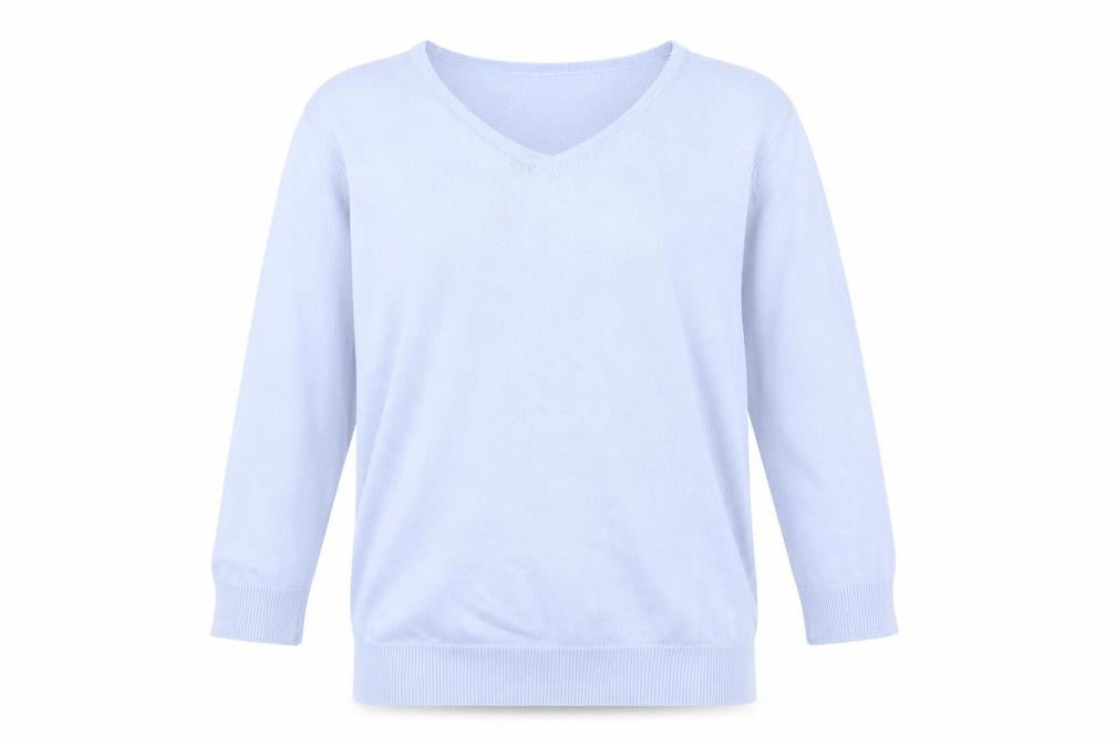 Front view of Isle Women’s Blue V-Neck jumper M