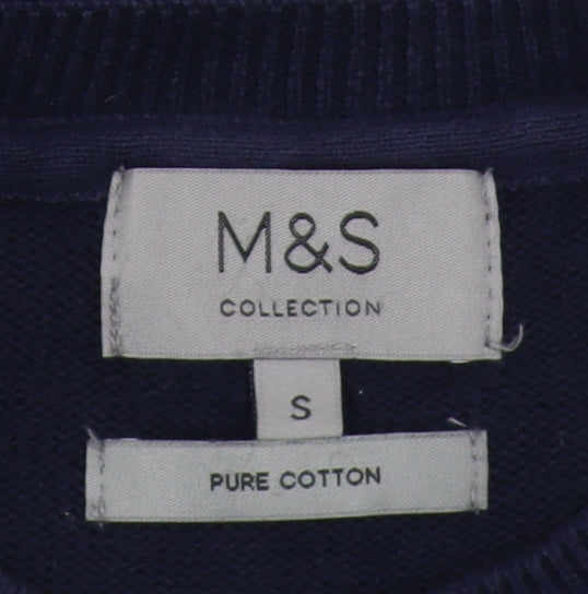 Marks and Spencer Men's Blue Cotton Pullover Jumper - S