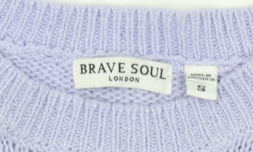 Brave Soul Women's Purple Chunky Knit Pullover Jumper - S