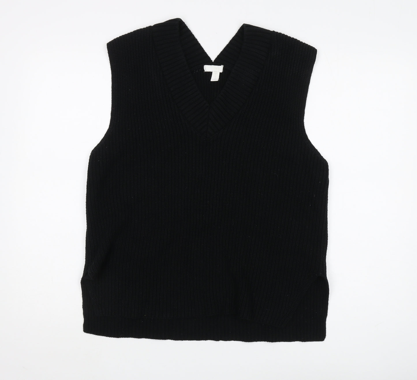 H&M Women's Black Vest S V-Neck Casual Chunky-Knit