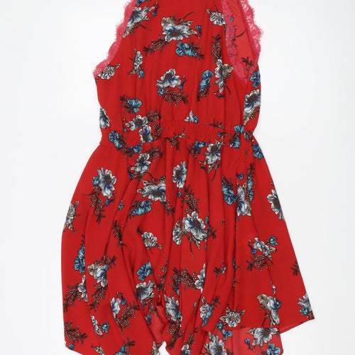 AX Paris Women's Red A-Line Floral Asymmetric Dress
