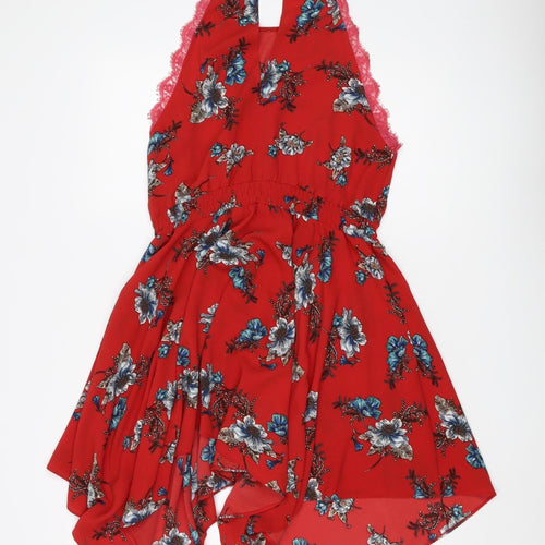 AX Paris Women's Red A-Line Floral Asymmetric Dress