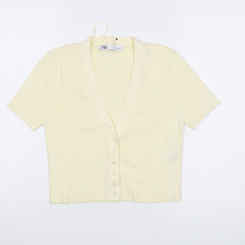 Zara Women's Ivory Cardigan, V-Neck, Size L, Casual