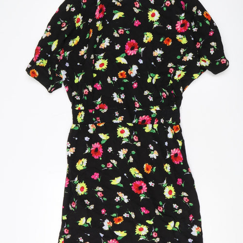 Warehouse Women's Black Floral Short Shift Dress