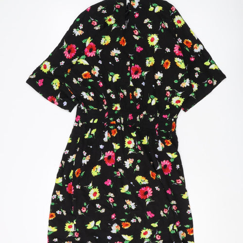 Warehouse Women's Black Floral Short Shift Dress