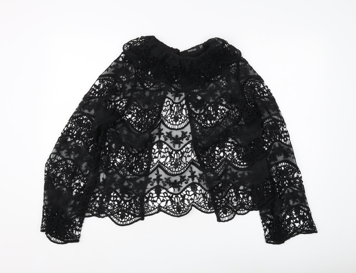Boohoo Women's Black Lace Cropped Blouse, Size 10