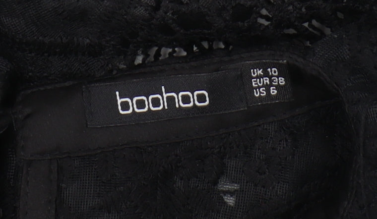 Boohoo Women's Black Lace Cropped Blouse, Size 10