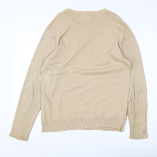 Teddy Smith Men Beige Pullover Jumper L Cotton