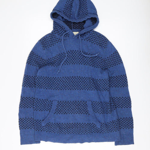Hollister Women's Blue Striped Knit Pullover Hoodie S