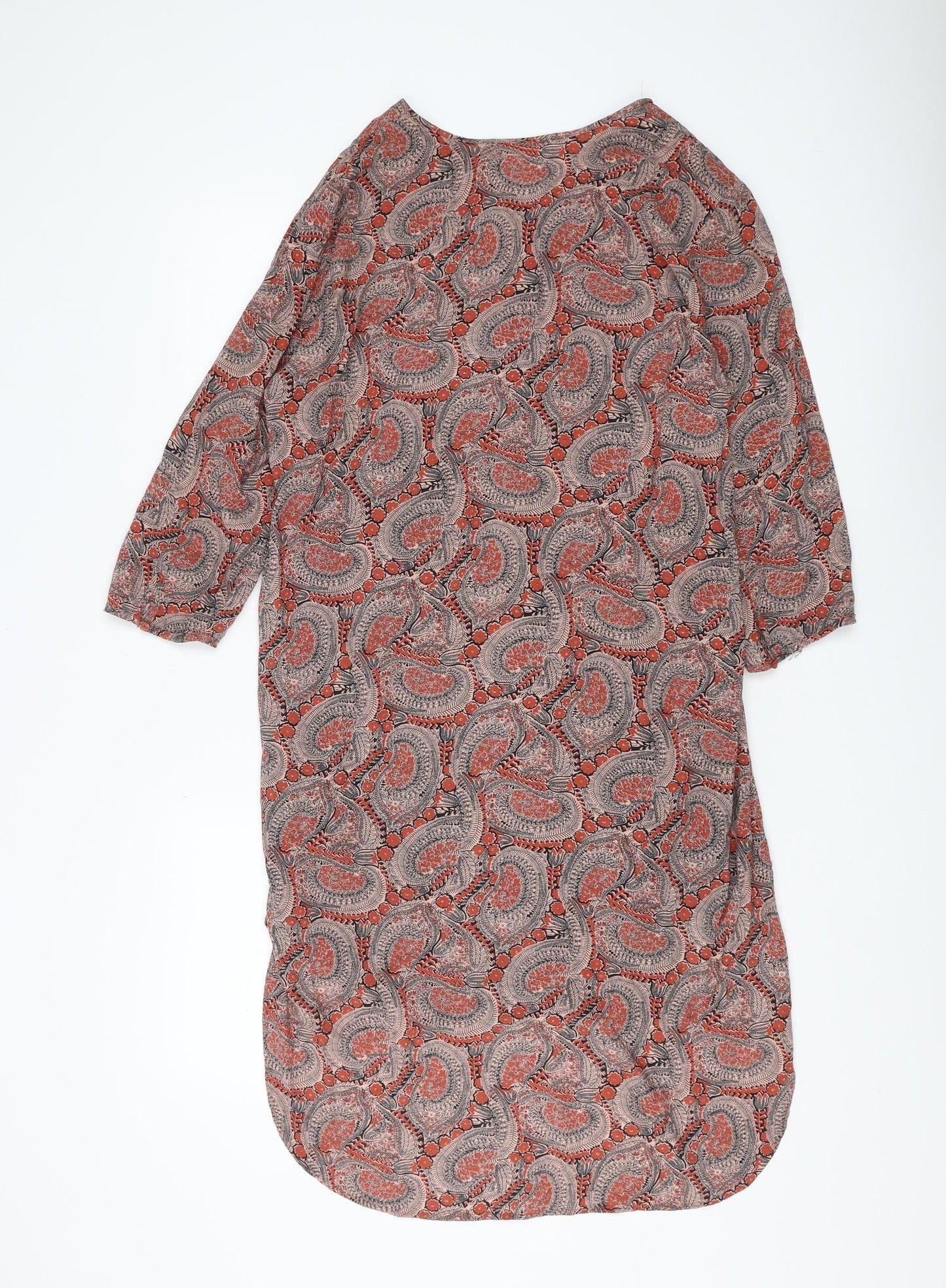 H&M Women's Multicoloured Paisley Midi Shift Dress Size 8