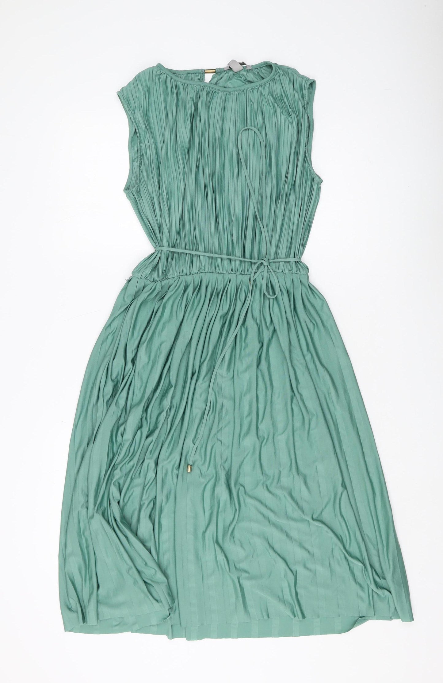 H&M Women's Green Pleated Sleeveless Dress M