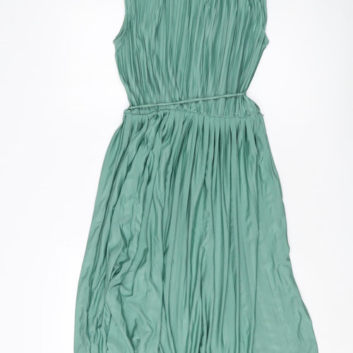 H&M Women's Green Pleated Sleeveless Dress M