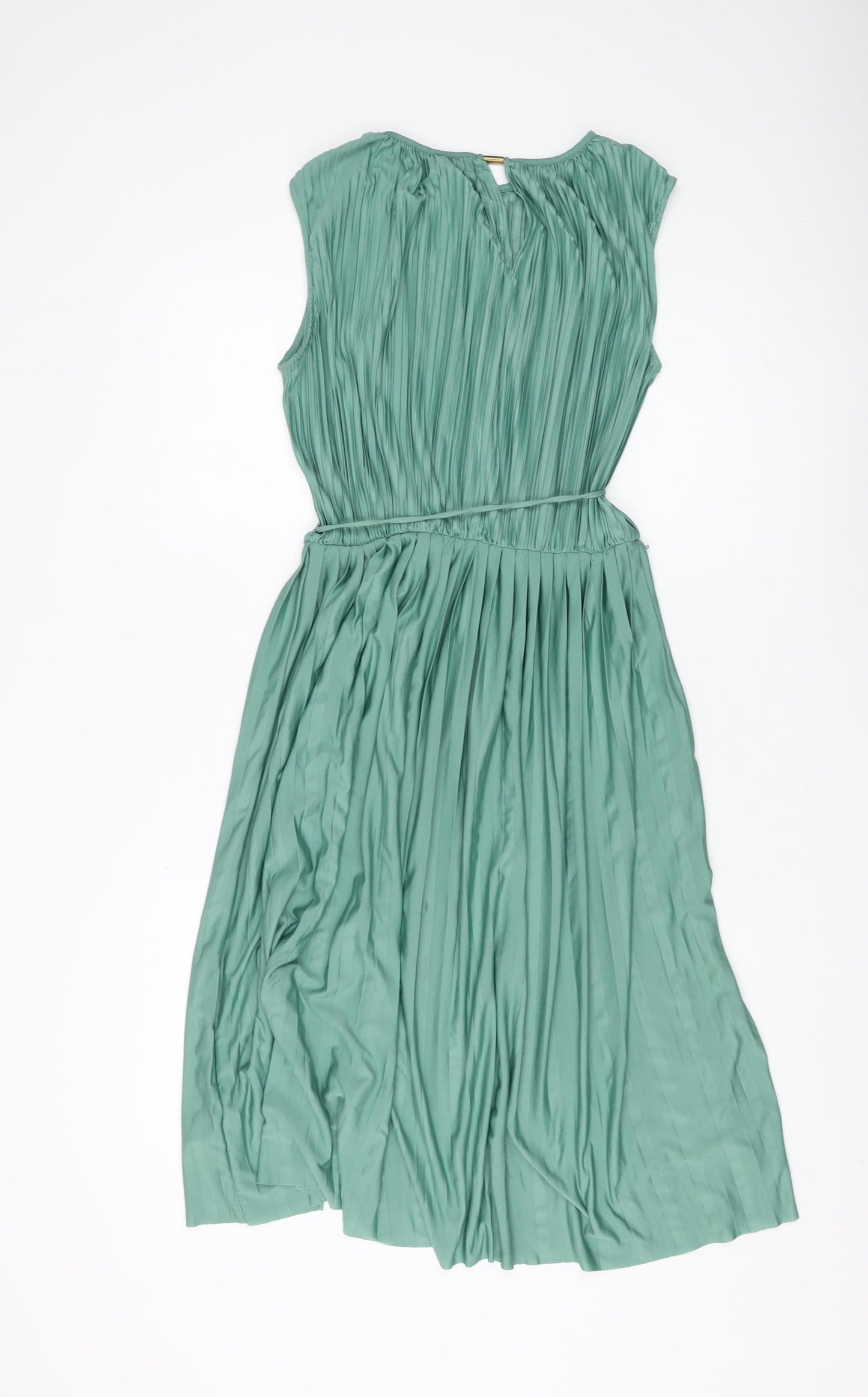 H&M Women's Green Pleated Sleeveless Dress M