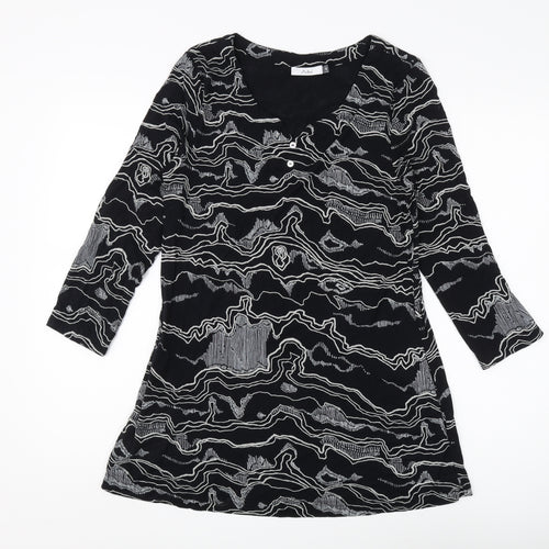 Adini Women's Black Tunic, Size S, 3/4 Sleeve Geometric