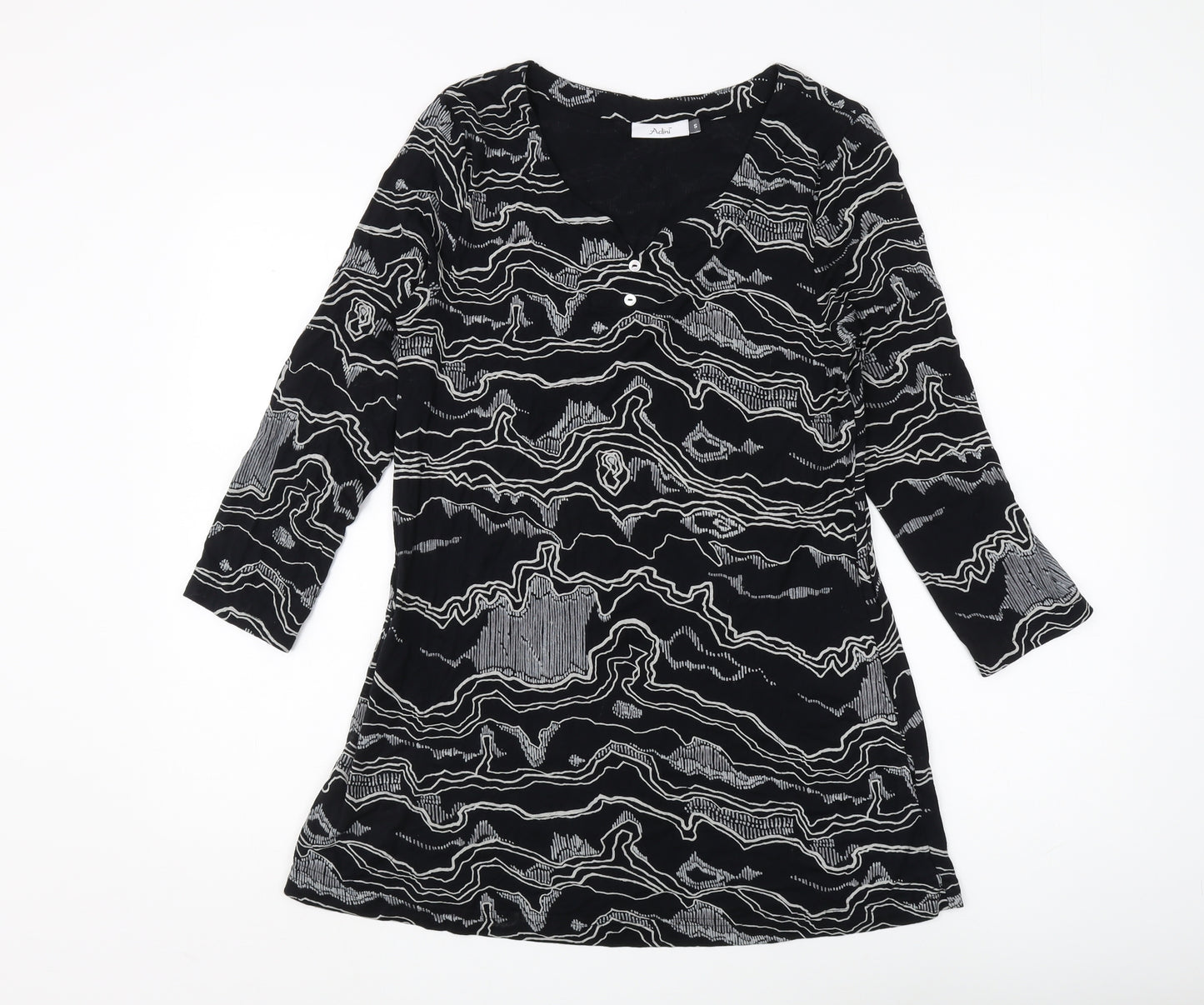 Adini Women's Black Tunic, Size S, 3/4 Sleeve Geometric