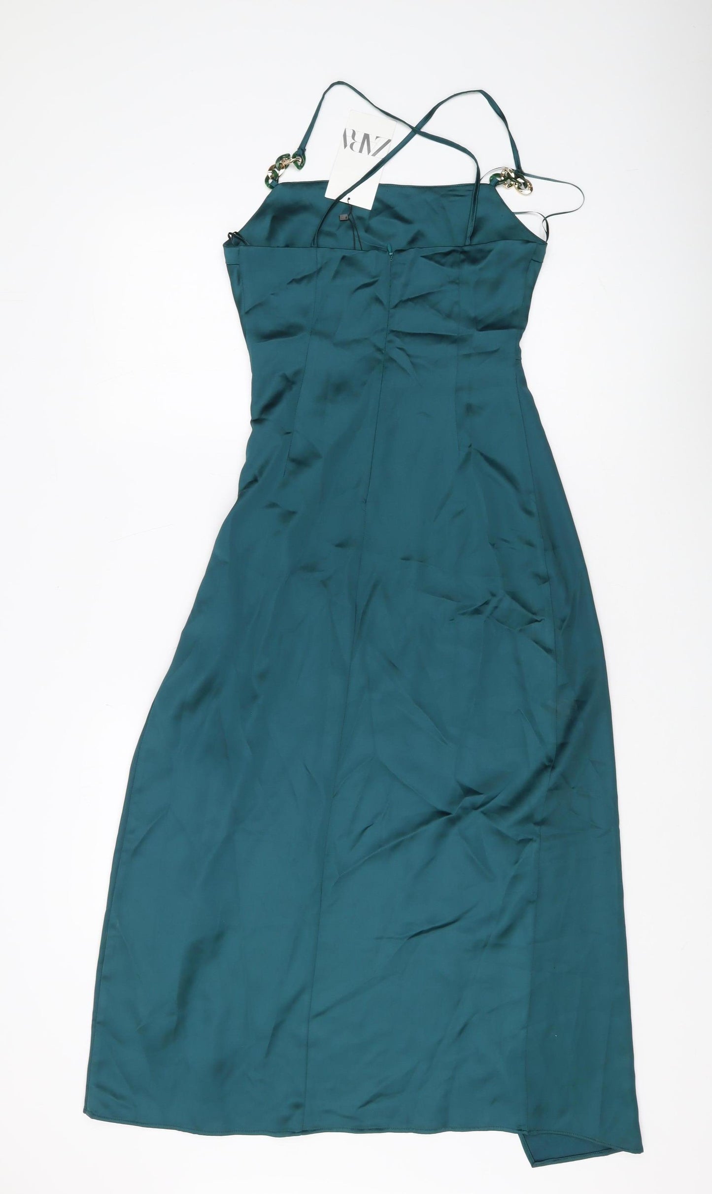 green satin slip dress zara Zara Women's Green Satin Slip Dress XS – Preworn