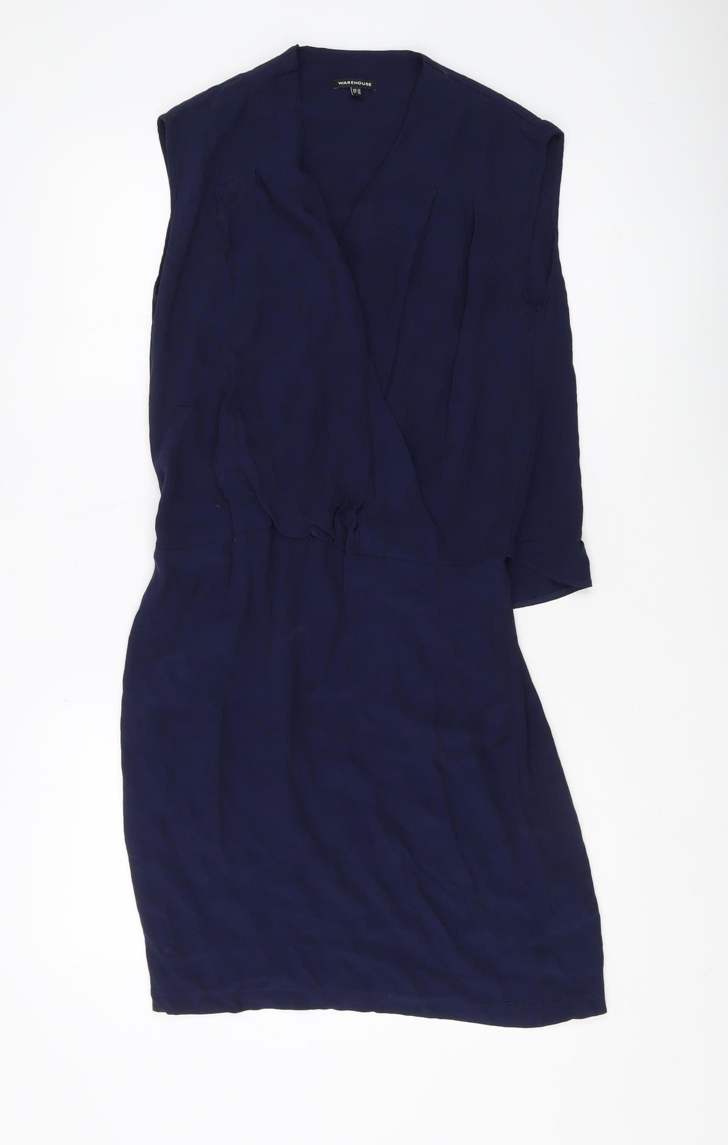 Warehouse Women's Navy Sleeveless Wrap Dress - Size 10