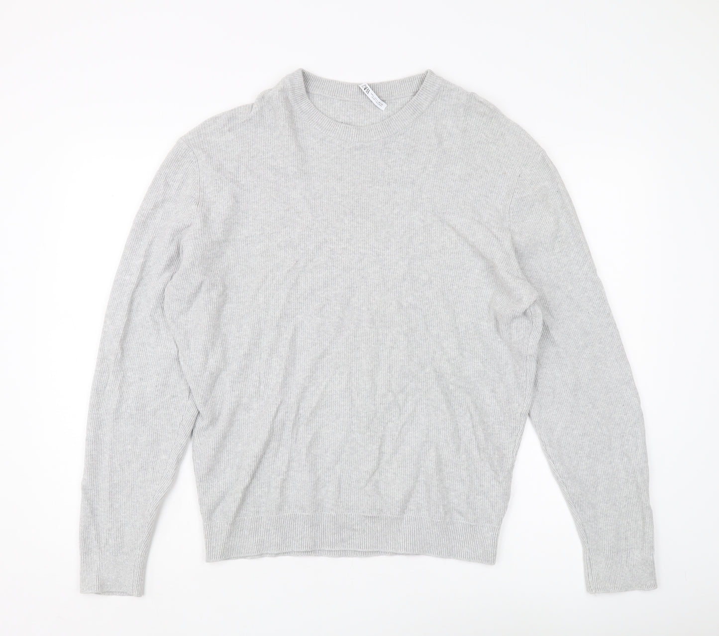 Zara Men's Grey Cotton Pullover Jumper Crew Neck L