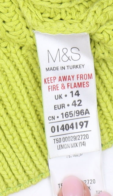 Marks and Spencer Women's Green Waffle Knit Jumper Size 14