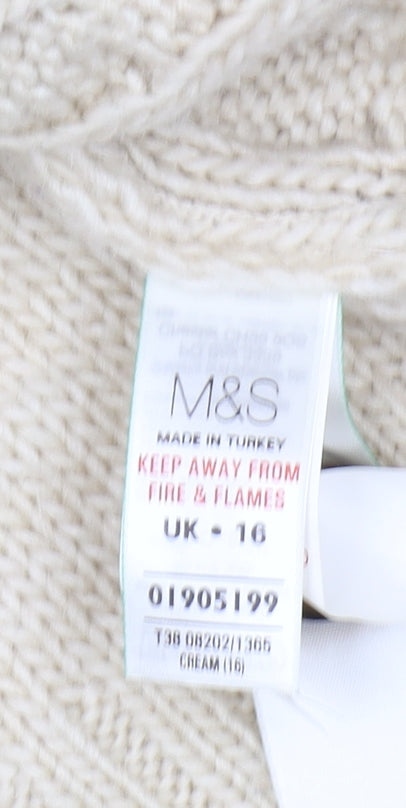 Marks and Spencer Beige Cardigan, Size 16, Cable-Knit