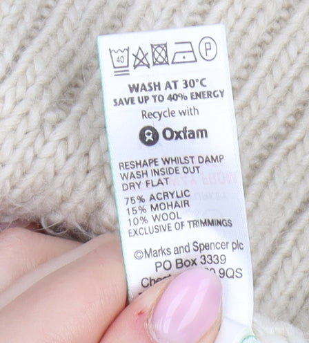 Marks and Spencer Beige Cardigan, Size 16, Cable-Knit