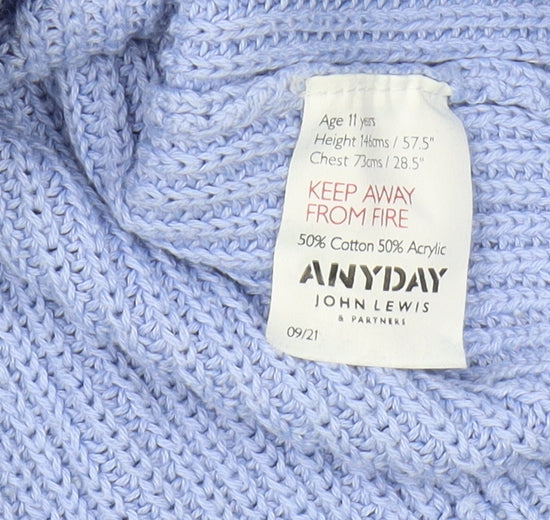 John Lewis Girls Blue Pullover Jumper, Size 11, Cotton Blend