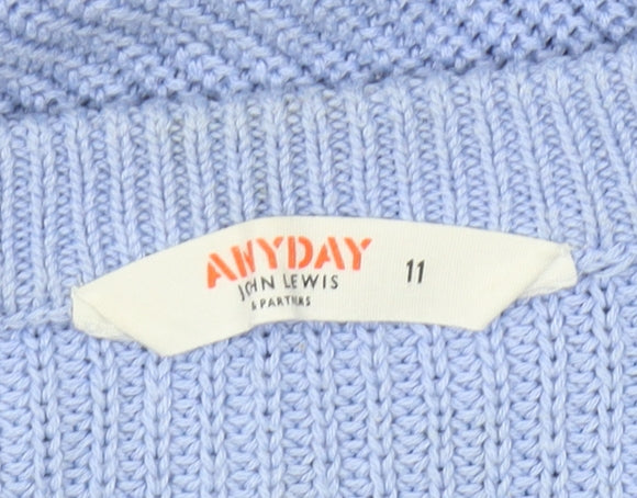 John Lewis Girls Blue Pullover Jumper, Size 11, Cotton Blend