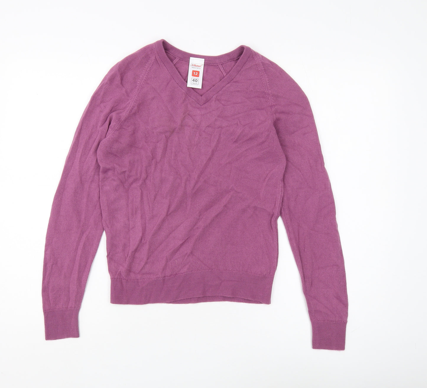 St Michael Women's Purple V-Neck Pullover Jumper Sz 12