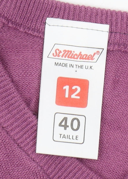 St Michael Women's Purple V-Neck Pullover Jumper Sz 12
