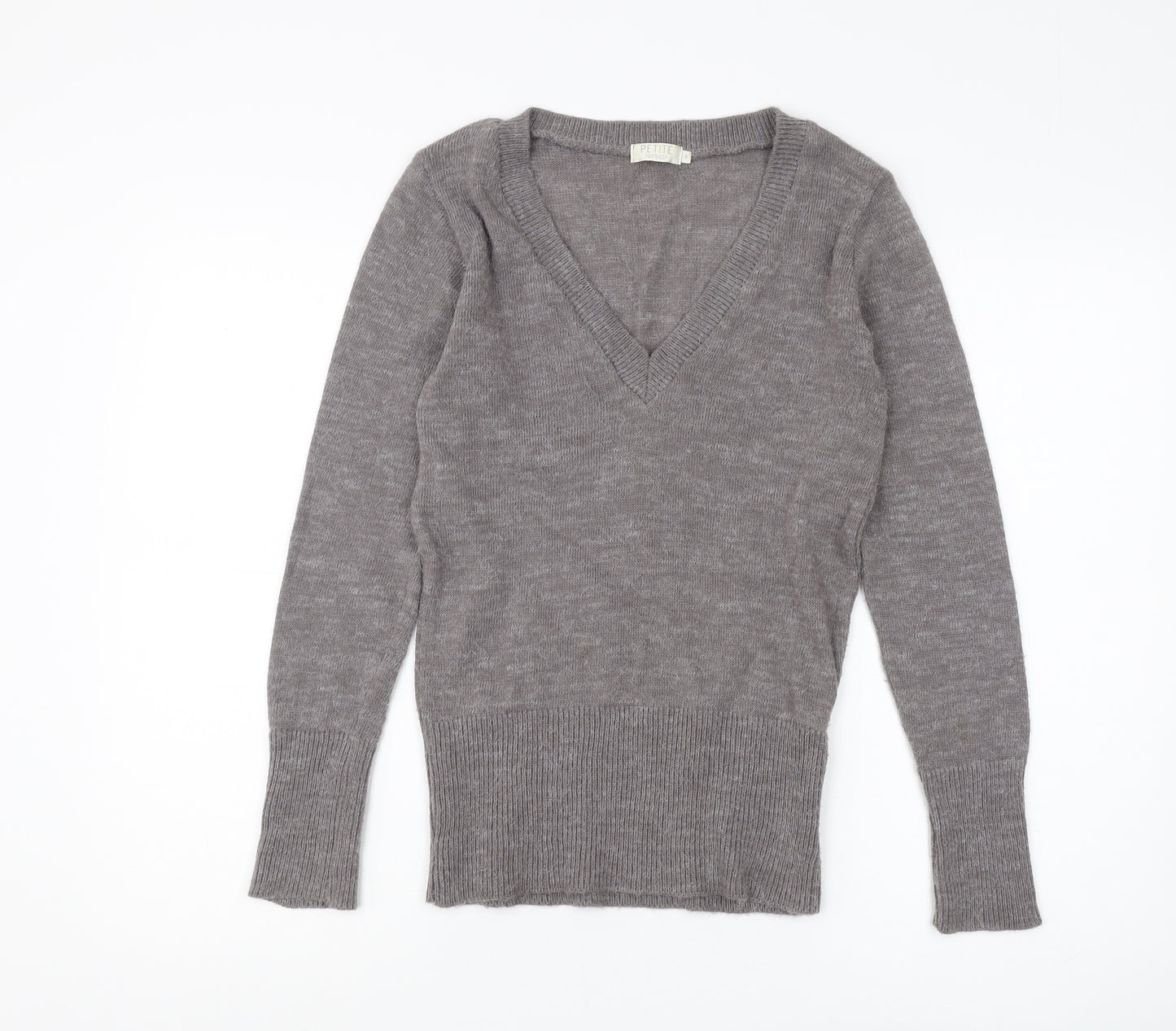 Topshop Women’s Grey V-Neck Pullover Jumper Size 8