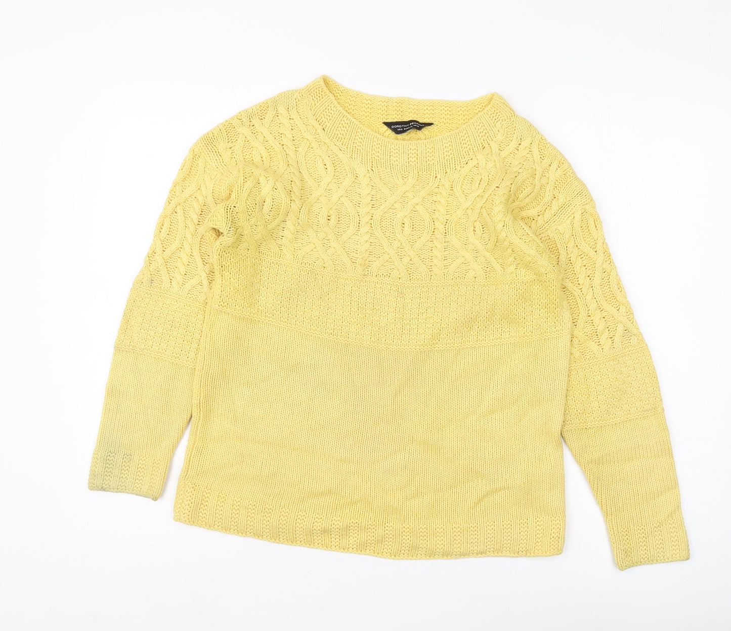 Dorothy Perkins Women's Yellow Cable-Knit Jumper Size 10