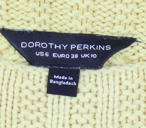 Dorothy Perkins Women's Yellow Cable-Knit Jumper Size 10